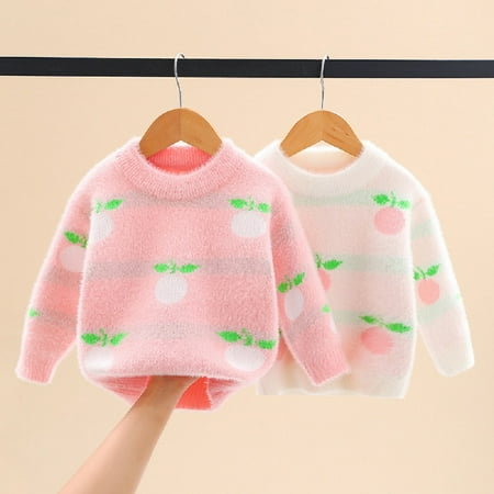 

KYAIGUO 1-6Y Baby Round Neck Sweater Girls Clothes Long Sleeve Sweet Cartoon Comfortable Crew Neck Warm Soft Pullover Sweater Sweater Toddler Clothes