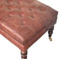thumbnail image 5 of Lesuto Buffalo Brown Leather Ottoman with Castor Legs - Vintage Style, Wood, 5 of 8