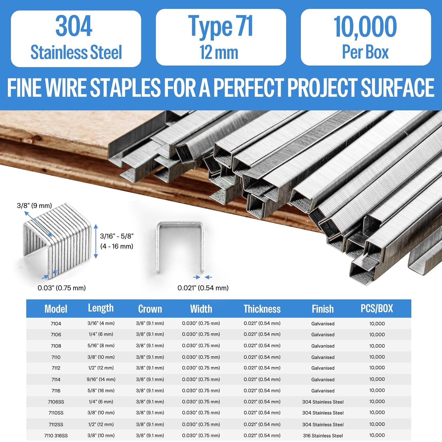 MEITE 22GA 71 Type 304 Stainless Steel Staples, 3/8" Crown 3/8" Length for Upholstery 10,020 Pcs/Box(2 Boxes)