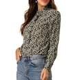 thumbnail image 4 of Unique Bargains Chemise Décontractée à Manches Longues à Col Montant Imprimé Floral pour Femmes, 4 of 6