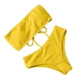 thumbnail image 2 of JoveMarine Women's Solid Color Bandeau Bikini Set Two-Piece Swimsuit with Removable Padded Cups & Wire-Free Bra for Tropical Beach Holiday and Pool Party Yellow M, 2 of 4
