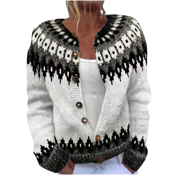 LMKIHUSA Plus Size Cable Knit Sweaters for Women Vintage Fair Isle Button Down Outerwear Crew Neck Open Front Cardigans 2025 White,XXXXXL