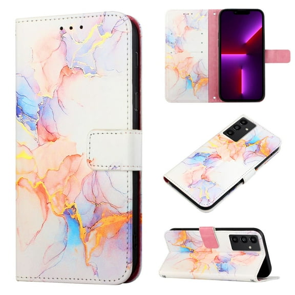 Nalacover for Samsung Galaxy A13 5G PU Leather Wallet Case,Stylish Marble Pattern Magnetic Clasp Flip Kickstand Cash Pocket Wireless Charging Detachable Wrist Strap Cover for Girls Women,Galaxy