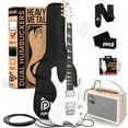 thumbnail image 1 of Pyle Heavy Metal EG Fire Electric Guitar Axe w/ Amplifier Kit, Full Size Instrument w/ Practice Amp & Accessories, White Matte, 1 of 4