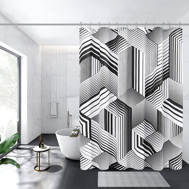 Black Shower Curtain, Black and White Modern Shower Curtain for