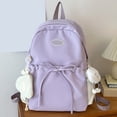 thumbnail image 7 of FUZHIQ Bow Drawstring School Backpack with Cloud Plush Pendant for Ages 3rd 4th 5th 6th Grade Simple Solid Color Side Pouch Bookbag, Purple, 7 of 7