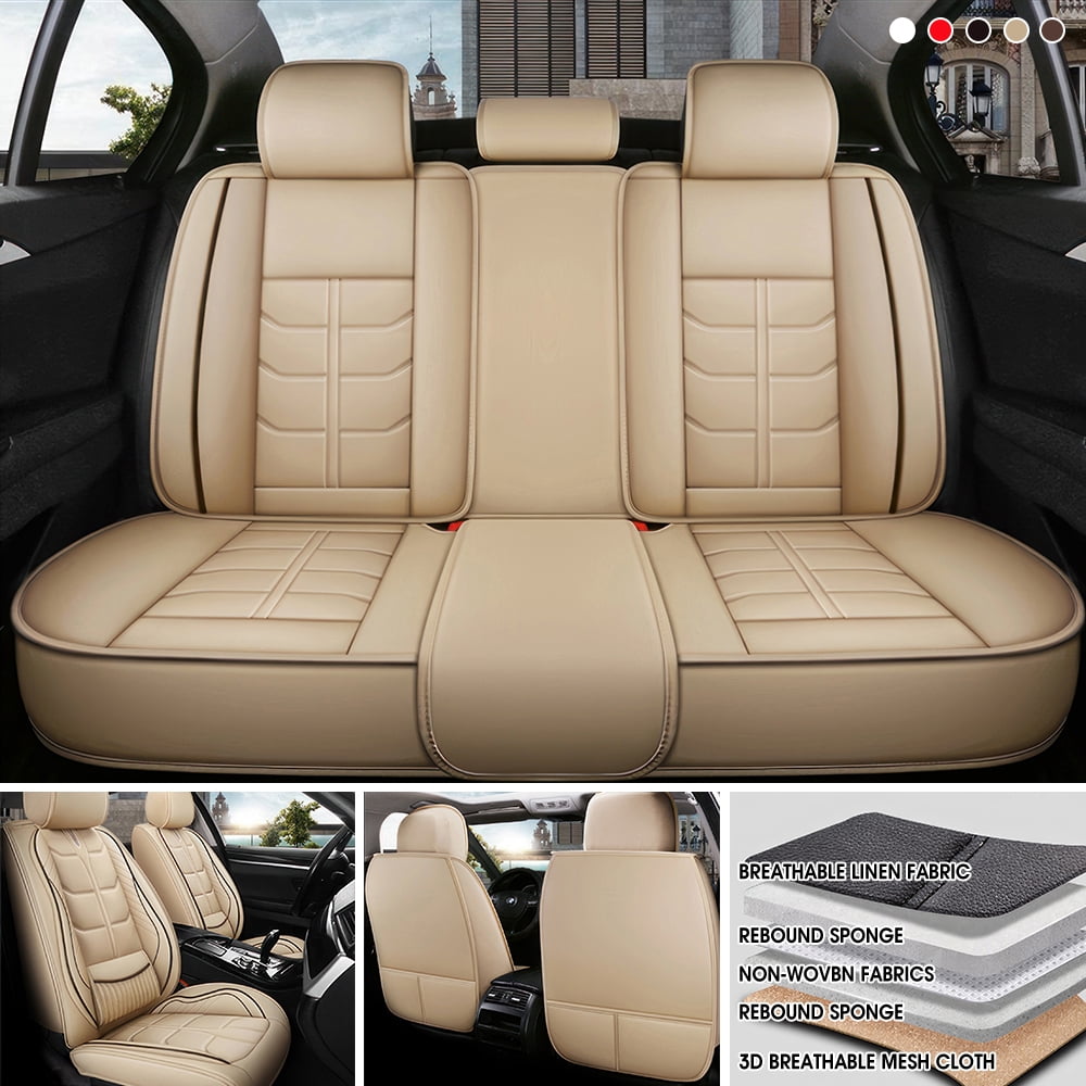 5 Seats Leather Car Seat Covers,Car Seat Covers Full Set,Automotive Seat Covers ,Fit for Most Cars SUV and Most Sedans Hatchbacks Crossovers,Breathable Waterproof Full Wrapping Edge Seat Covers