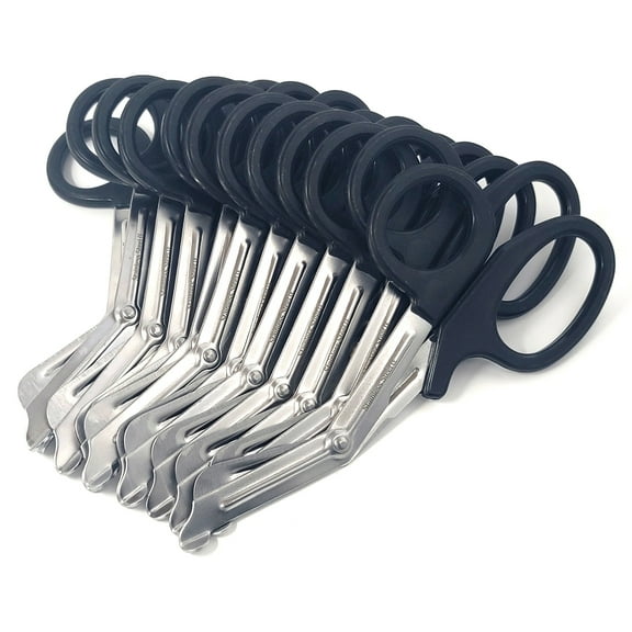 12/Pack Black Handle Trauma Shears 7.25" Stainless Steel Scissors for Paramedics, EMT, Nurses, Firefighters   More