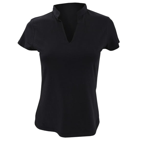 Kustom Kit Ladies Corporate Short Sleeve V-Neck Mandarin Collar Top