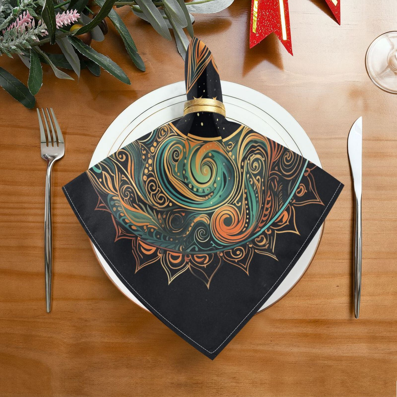 JSTEL Crescent Moon Stars Sun Cloth Napkins Set of 6, 20x20 Inch Washable and Reusable Napkin for Decoupage Dinner Party Everyday Use
