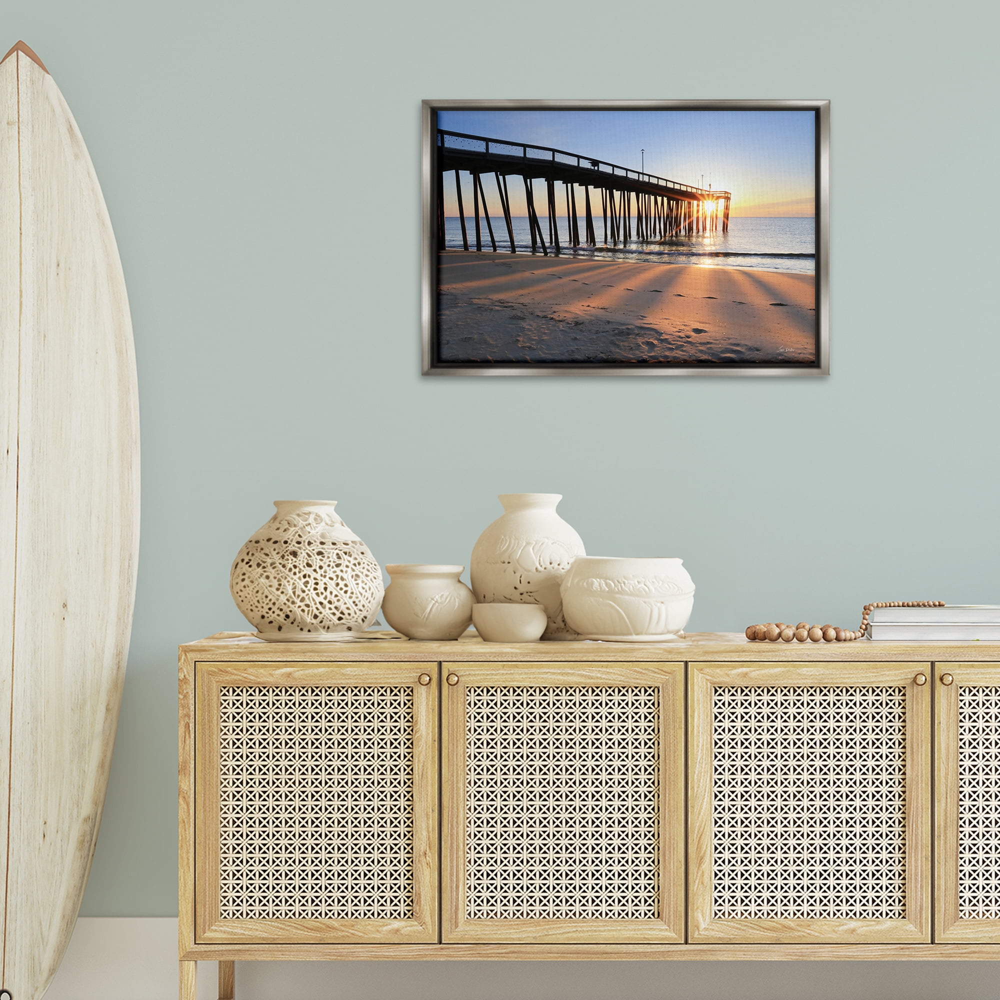 Stupell Industries Tall Sunlit Dock Landscape & Nature Photography Gray Floater Framed Canvas Art Print Wall Art, 31 x 21
