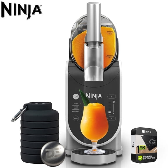 Ninja FS300 SLUSHi 72oz. Frozen Drink & Slushie Machine Bundle with Deco Essentials Collapsable Water Bottle BPA Free 24oz Gray/Stainless and 1 YR CPS Enhanced Protection Pack
