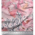 thumbnail image 1 of Soimoi Gray Poly Georgette Fabric Branch & Peach Flower Watercolor Printed Fabric 1 Yard 42 Inch Wide, 1 of 3
