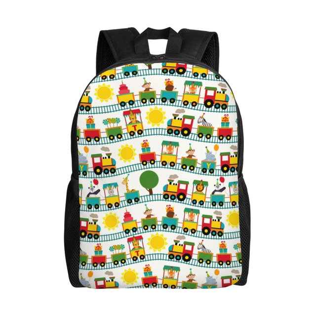 Vsdgher Train With Animals Print Backpack - Travel,or Work Bookbag with 15-Inch Laptop Sleeve and Dual Water Bottle Pockets