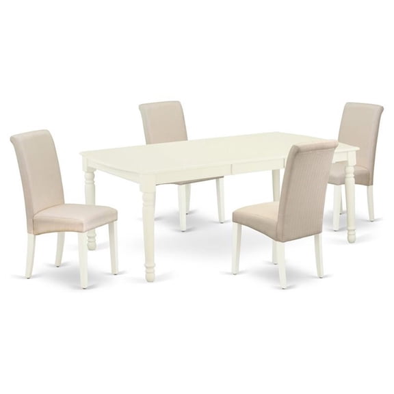 East West Furniture Dover 5-piece Wood Dining Set in Linen White/Cream