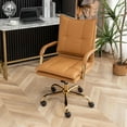 thumbnail image 6 of Leather Home Office Desk Chairs Comfy Office Chair, Mid-Back Adjustable Swivel Computer Chair with Golden Legs and Arms, Modern Upholstered Task Chair with Wheels, Camel, 6 of 18