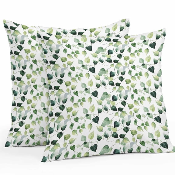 Waterproof Throw Pillow Covers Set of 2, 20x20 Inch Botanical Leaves Decorative Pillowcases Outdoor Pillow Slip Cushion Covers Set for Couch Tent Summer Retro Pastoral Garden Plant
