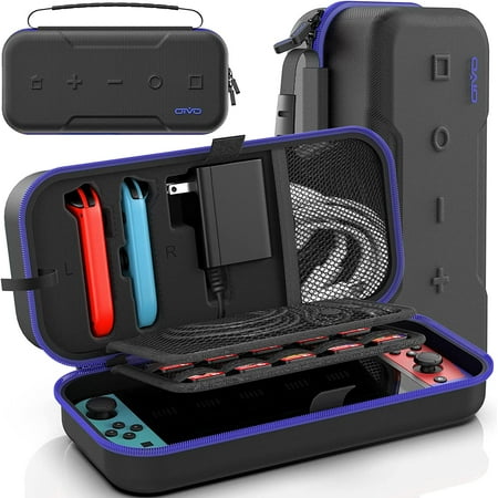 Switch OLED Carrying Case for Nintendo Switch/OLED Model, Portable Switch Travel Carry Case Fit for Joy-Con and Adapter, Hard Shell Protective Switch Pouch Case with 20 Games, Blue