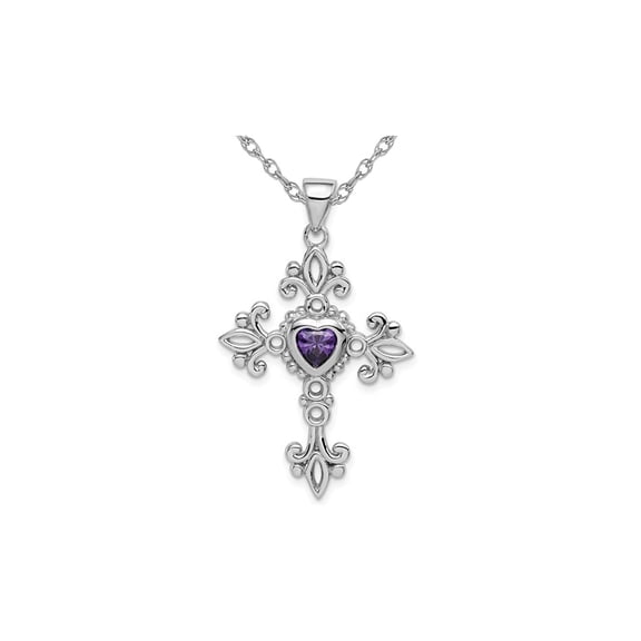 2/5 Carat (Ctw) Amethyst Cross Pendant Necklace in Sterling Silver with Chain for Women