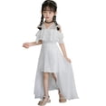 thumbnail image 2 of EnJoCho Kids Girls High-Lo𝗐 Chiffon Dress V-Neck Ruffl𝖾 Sleeve Fl𝗈wy Skirt for Birthday Wedding Maxi Gown 5-14 Years Teen Short Sleeve Casual Dress, 2 of 8
