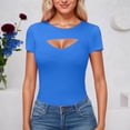 thumbnail image 3 of T Shirts for Women 2026 Summer Short Sleeve Crewneck Hollow out Ribbed Slim Fit Casual Tshirt, 3 of 6