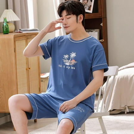 

QWZNDZGR Summer Knitted Cotton Short Sleeved Men s Pajamas Sets Male Pajama Set Striped Pajama For Men Sleepwear Suit Homewear Size 6316