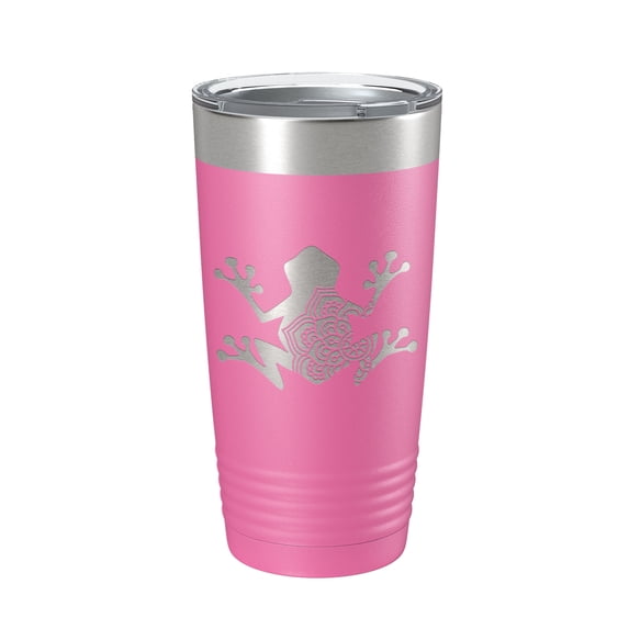 Frog Mandala Tumbler Travel Mug Insulated Laser Engraved Coffee Cup Frog Zentangle Pattern Design Gift 20 oz Pink
