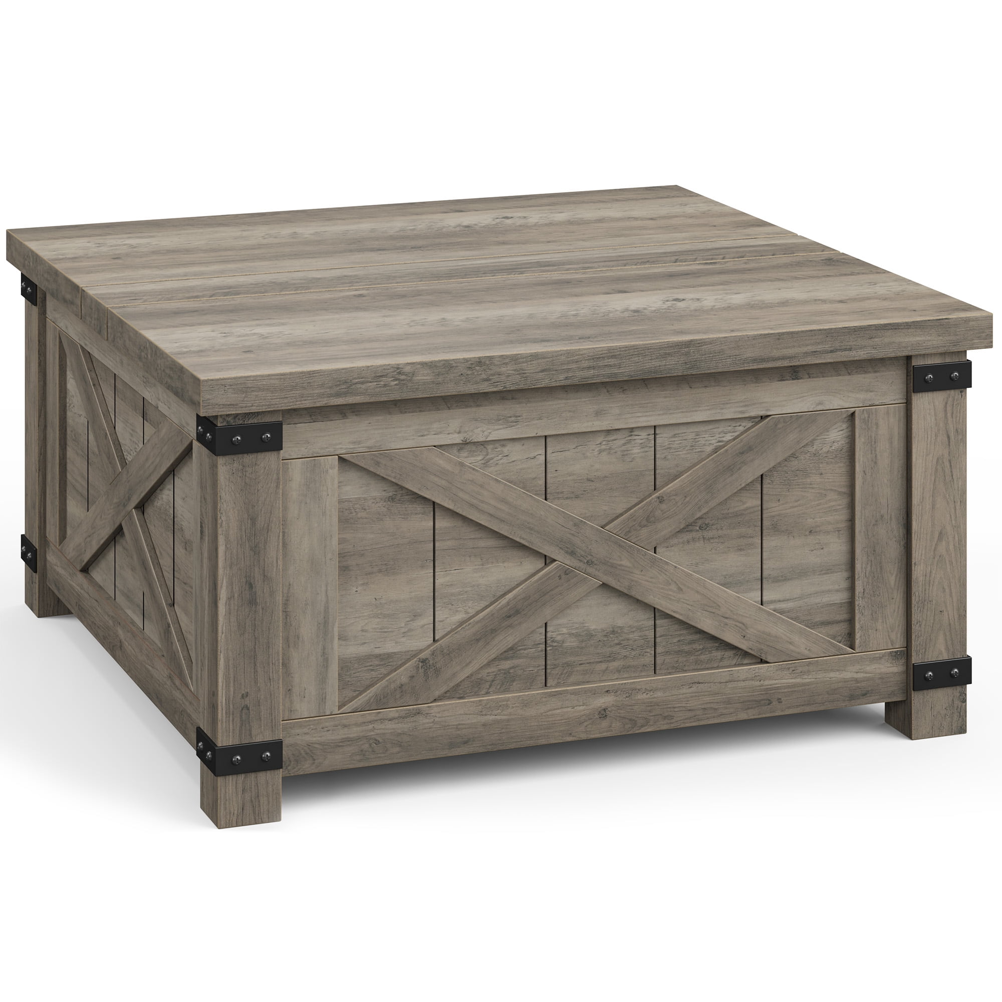 Romorgniz 35.7" W Square Lift Top Coffee Table Farmhouse Coffee Table with Large Hidden Storage Wooden Center Table for Living Room, Grey
