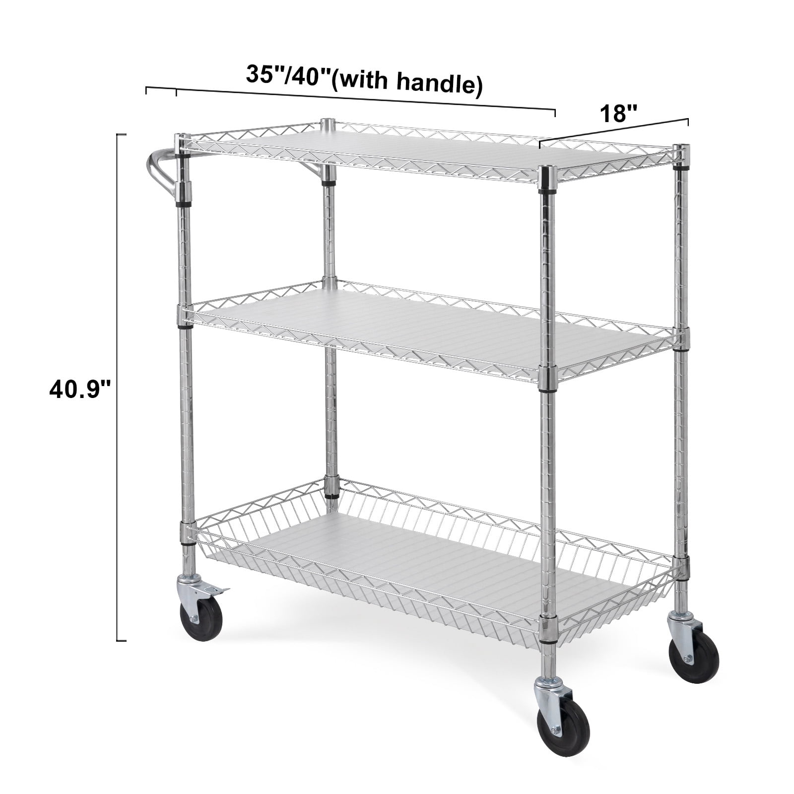 VEVOR Supreme 3-Tier Rolling Utility Cart - 550 lb Capacity