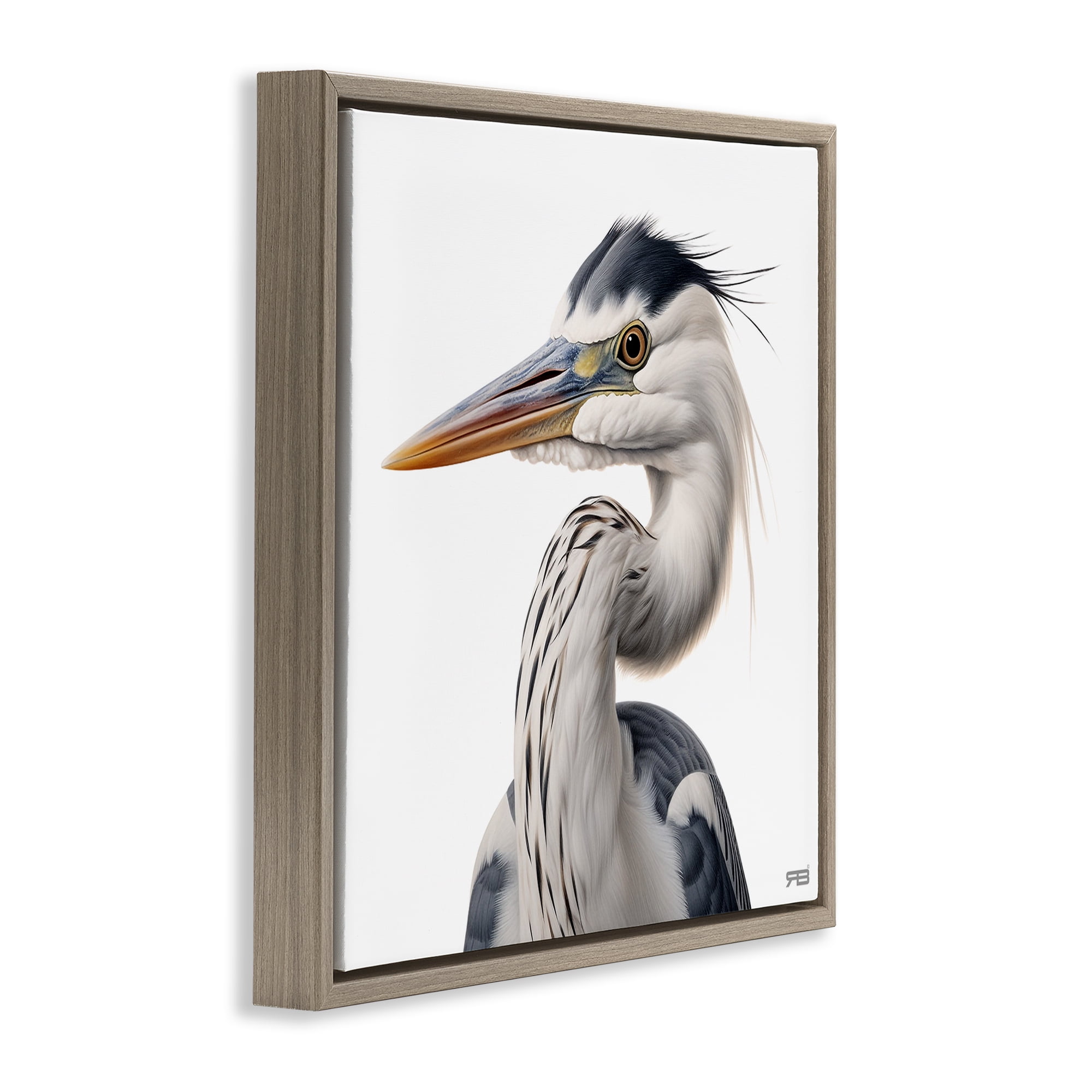 Stupell Industries Stoic Heron Looking Left Animals & Insects Painting Brown Floater Framed Canvas Art Print Wall Art, 18 x 18