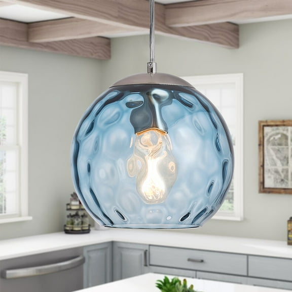 Aiwen Blue Glass Crystal Pendant Light Novelty Industrial Ceiling Lamp Globe Shade Hanging Light