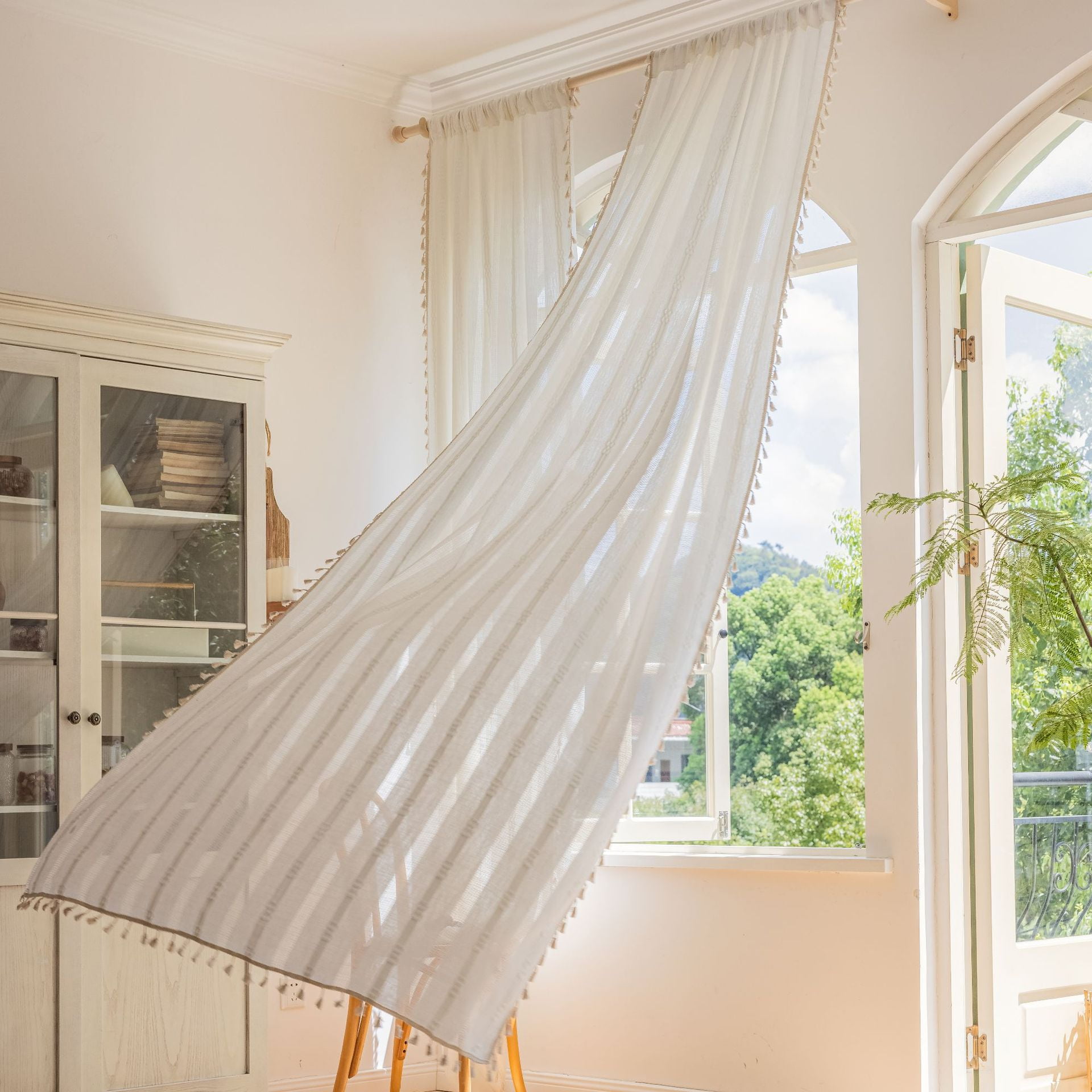 White Sheer Curtains 2 panel set 84 Inch Length , Rod Pocket Long Sheer ...