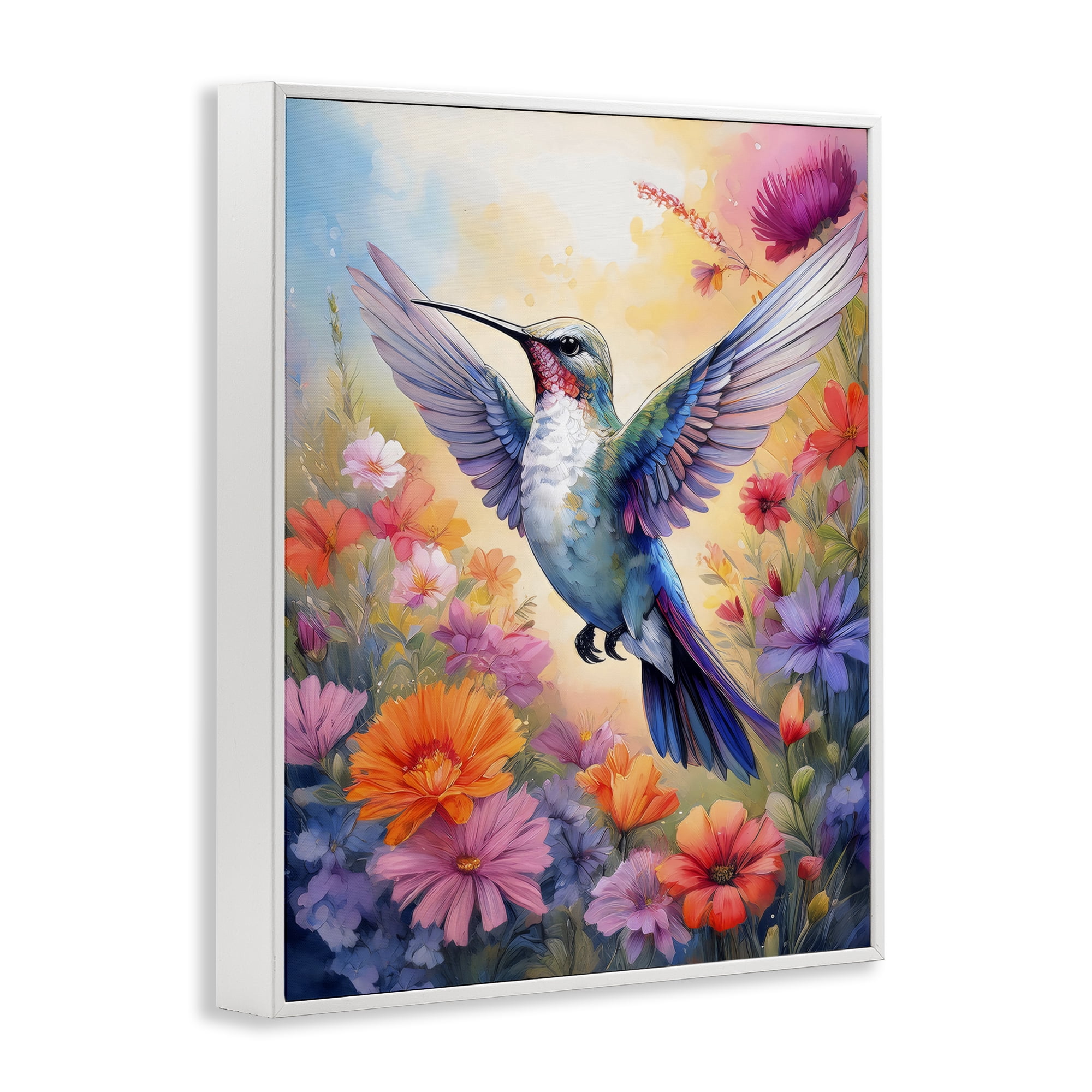 Stupell Industries Colorful Hummingbird in Bloom White Framed Giclee Art, design by Creative Studio