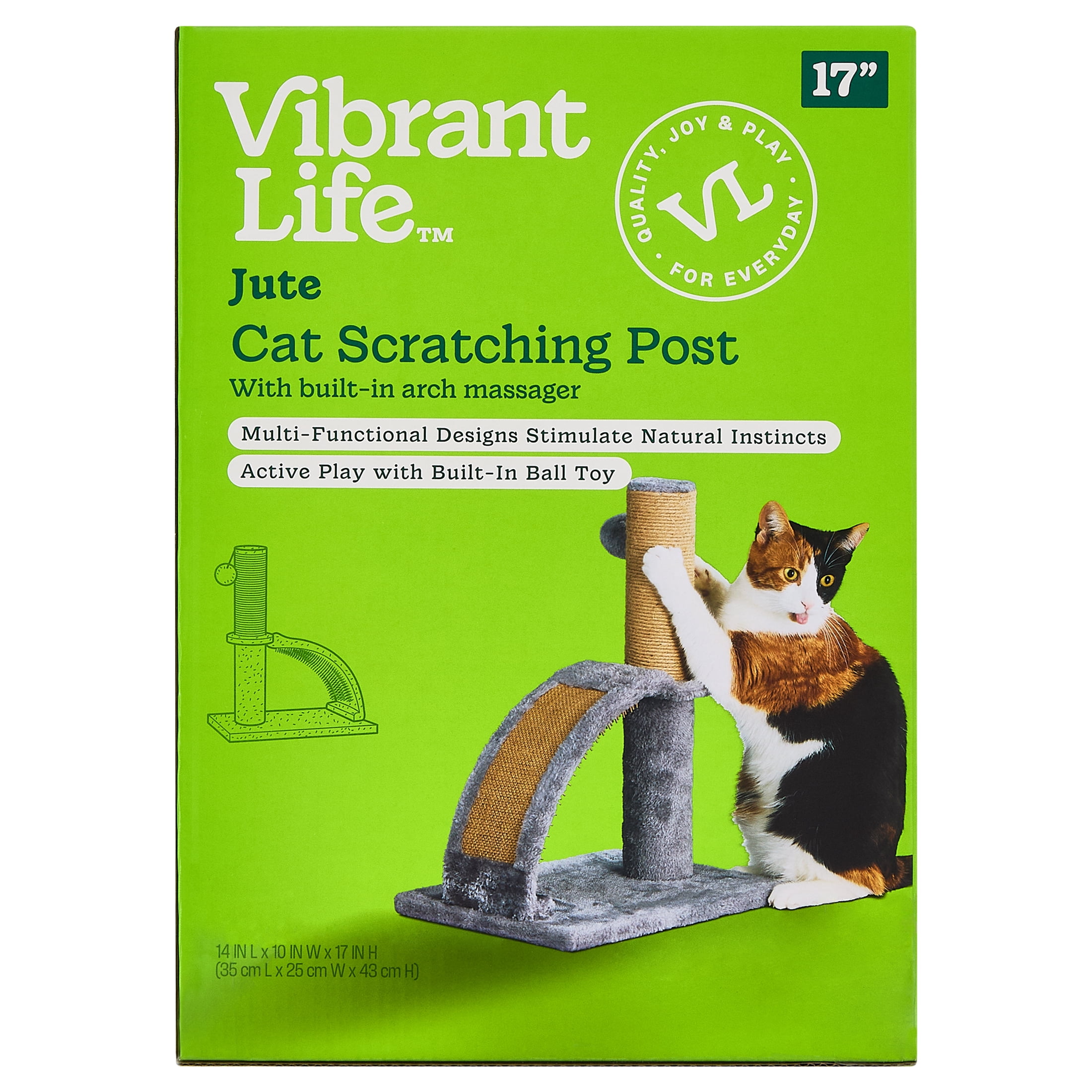 Vibrant Life Jute Cat Scratching Post with Built-In Arch Massager