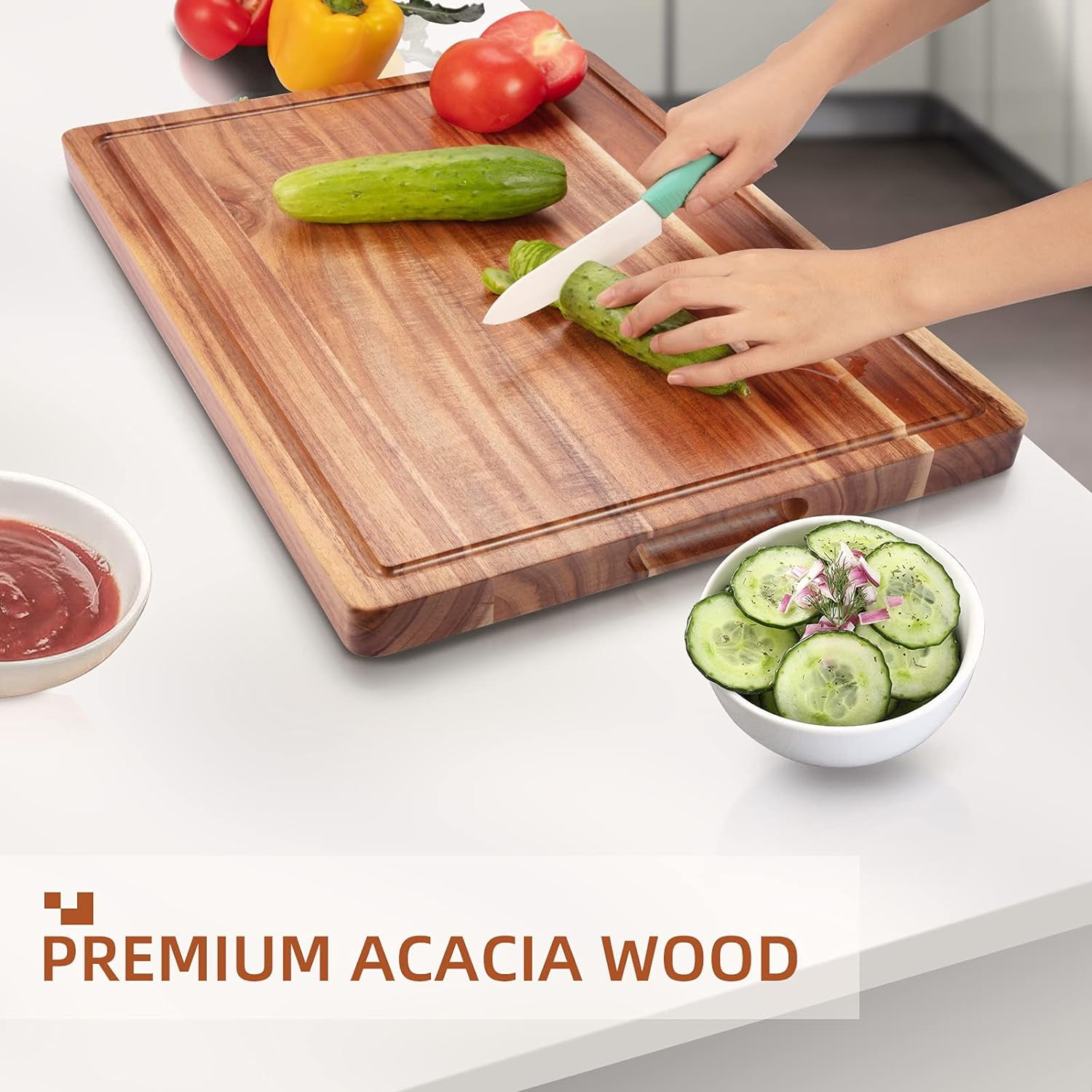 Homhougo Large Acacia Wood Cutting Boards for Kitchen, 24 x 18 Inch Extra Large Wooden Cutting Board with Juice Groove, Reversible Butcher Block Cutting Board for Meat and Veggies
