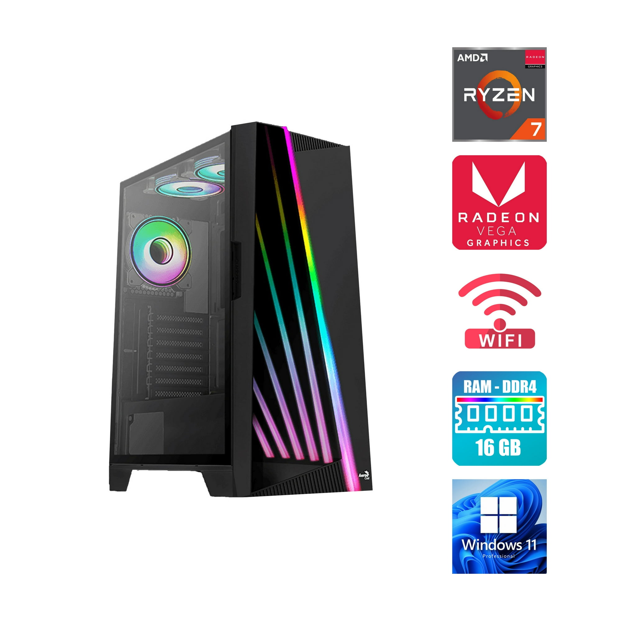 Pc Gamer Amd Ryzen 7 5700G - Gráficos Vega - 16 Gb Ram - Ssd 500Gb M.2 - 1 Tb 7200 Rpm - Aerocool Mirage