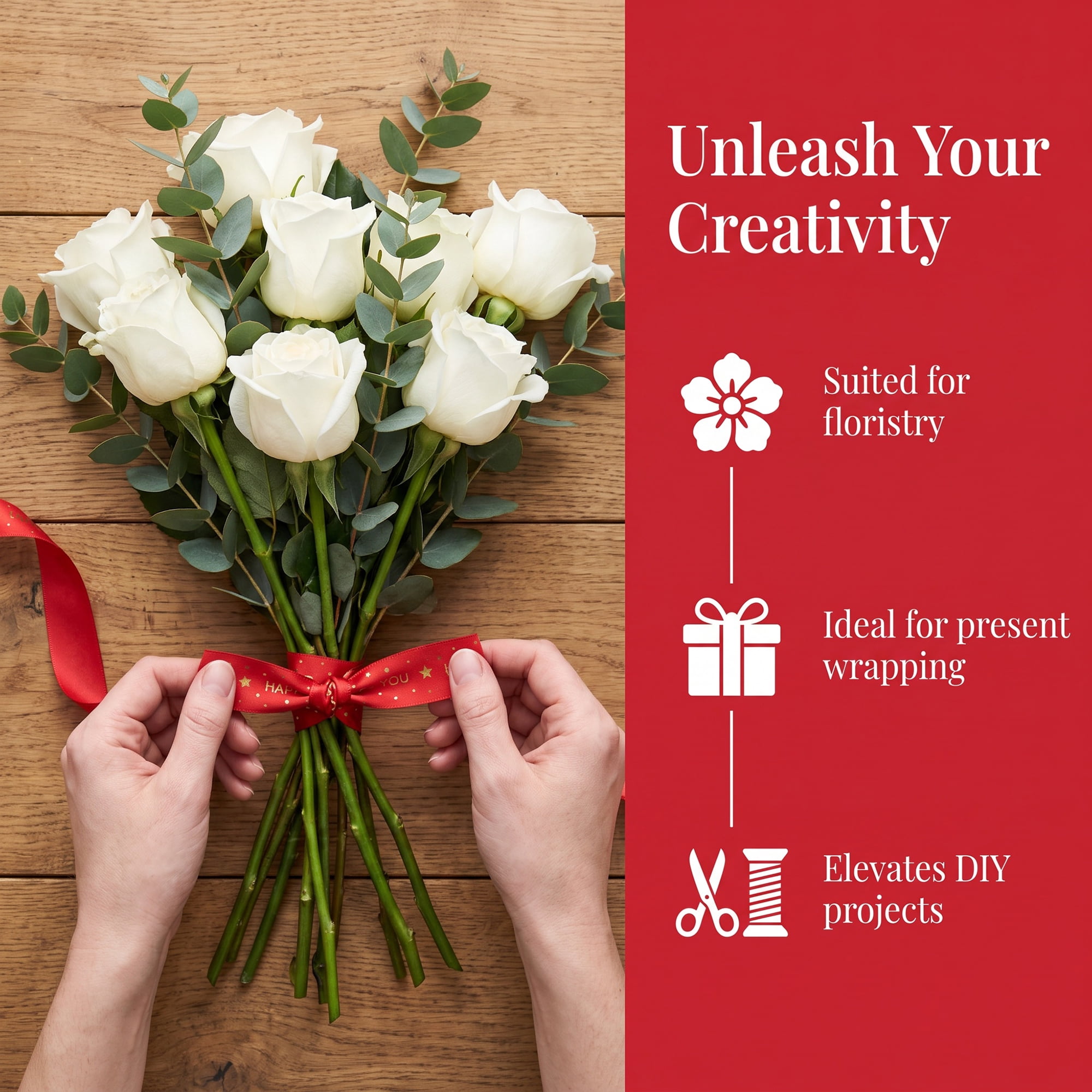 Unique Bargains Elegant Birthday Fabric Ribbon for Gift Wrapping and Decoration Red
