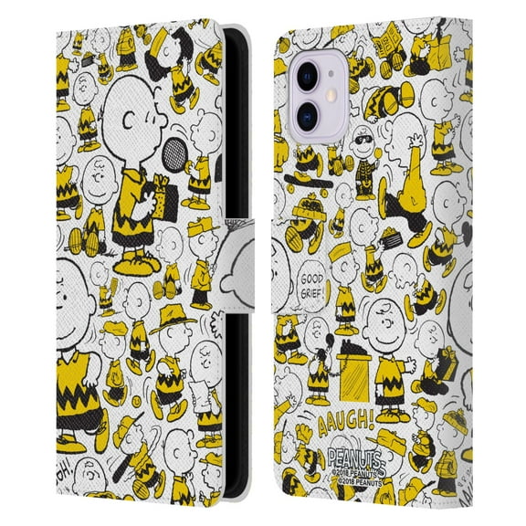 Head Case Designs Officially Licensed Peanuts Charlie Brown Patterns 3 Leather Book Wallet Case Cover Compatible with Apple iPhone 11