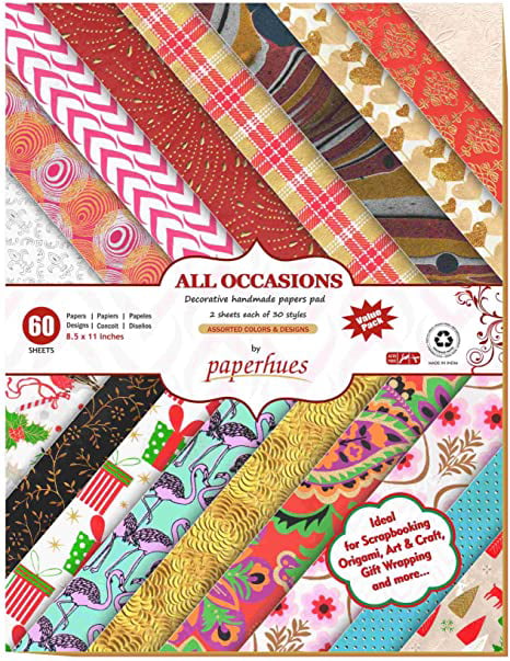 Assorted Colors. 60 Sheets Paperhues Decorative Scrapbook Papers 8.5x11 Pad 