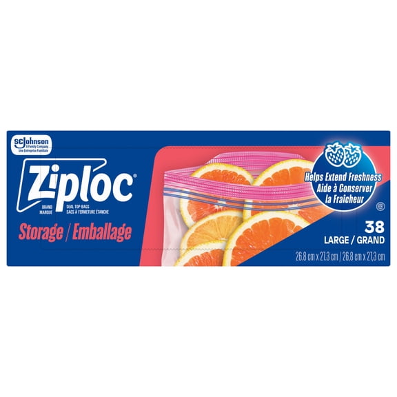 Ziploc® Storage Bags with Stay Open Technology, Large, 38 Bags