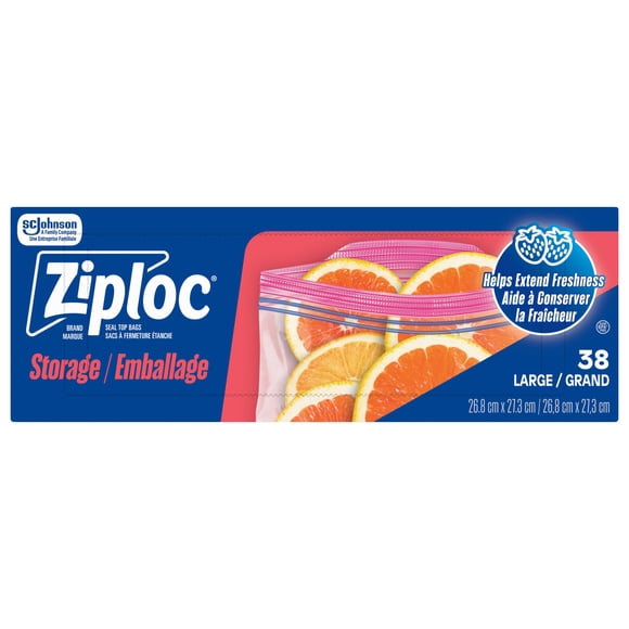 Ziploc® Storage Bags with Stay Open Technology, Large, 38 Bags