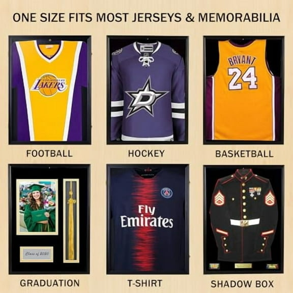 24" x 32" Jersey Display Case, Shirt Display Frame with UV Resistant Acrylic and Hanger, Wall Mounted Baseball Basketball Football Hockey Shirt Display Frame ,Black