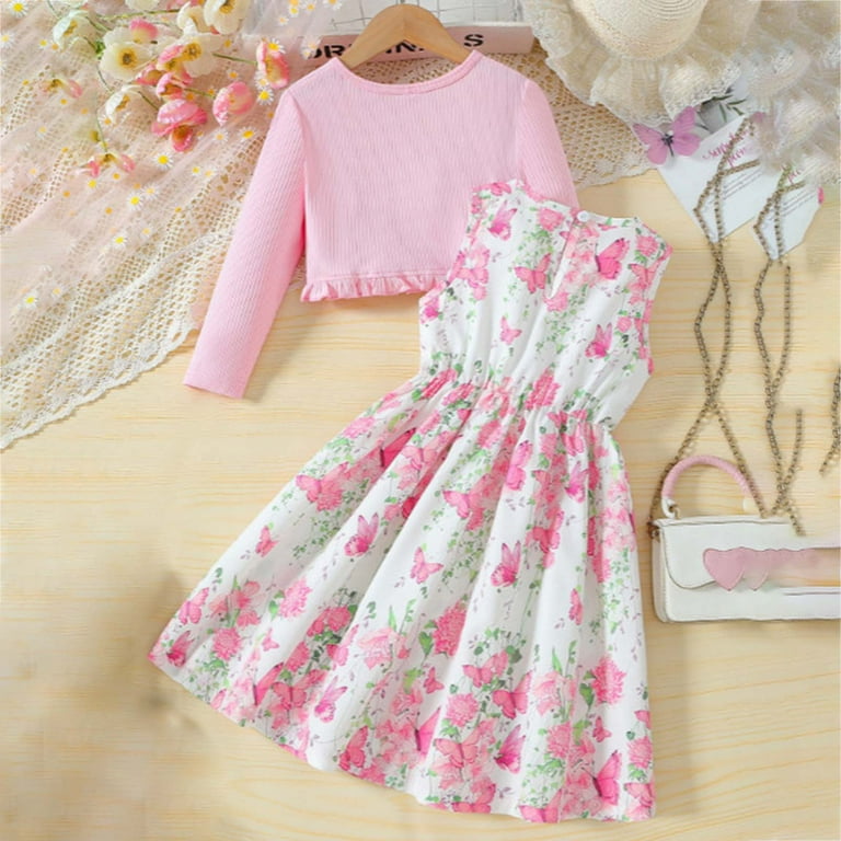 Gubotare Long Sleeve Girl Dress Infant Girls Dresses Kids Long Sleeve Crew Neck Dress 3T 4T (Red,3-4 Years)