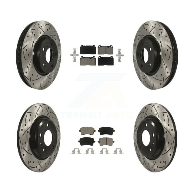 Transit Auto Front Rear Coated Drilled Slotted Disc Brake Rotors and Ceramic Pads Kit for Car Audi Q5 KDC-100660