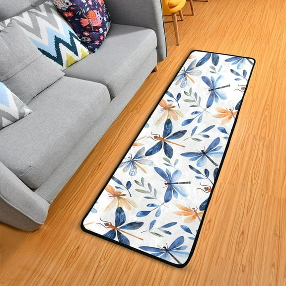 Watercolor Dragonflies Hallway Runner Rug 2'X6' Non-Slip Washable Carpet Runner Kitchen Entryway Laundry Bedroom