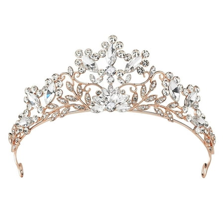 IYEFENG Rose Gold Wedding Tiara for Bride, Crystal Tiaras and Crowns ...