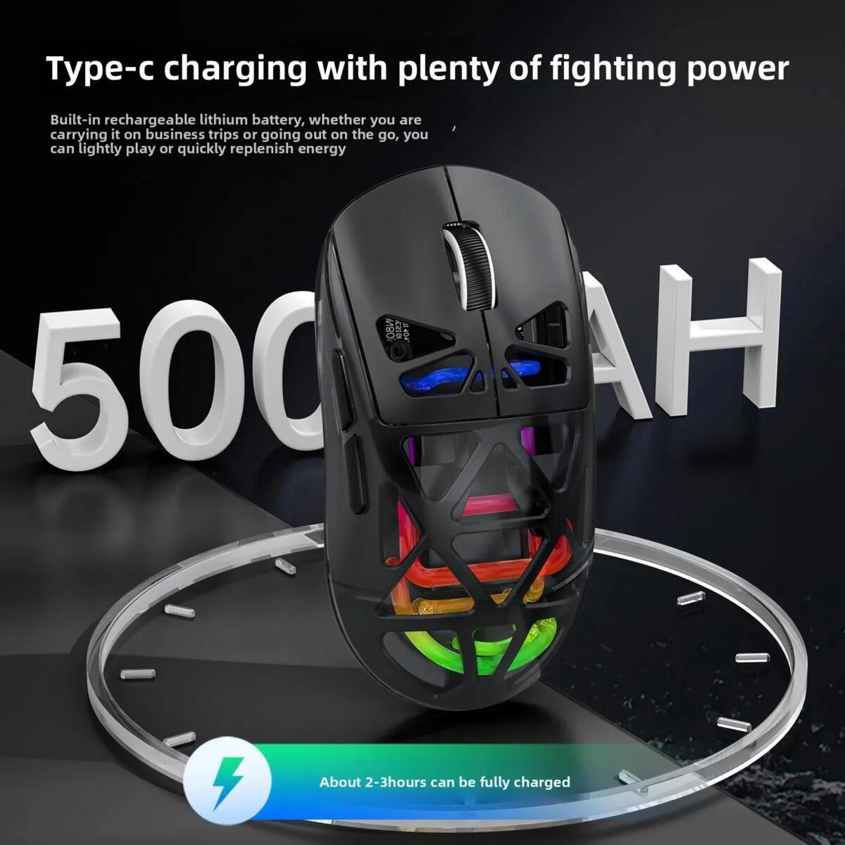 RGB Glowing Transparent Lightweight Wireless Bluetooth Tri-mode Esport Mouse Ergonomics Hollow out Mause For PC Laptop Computer
