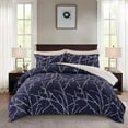 thumbnail image 2 of Hong and Arts Inc. Bed in a Bag Soft Fluffy Goose Down Alternative Printed Comforter Set Includes Sheet Set, Modern Navy Blue Branches Pattern Queen -, 2 of 4