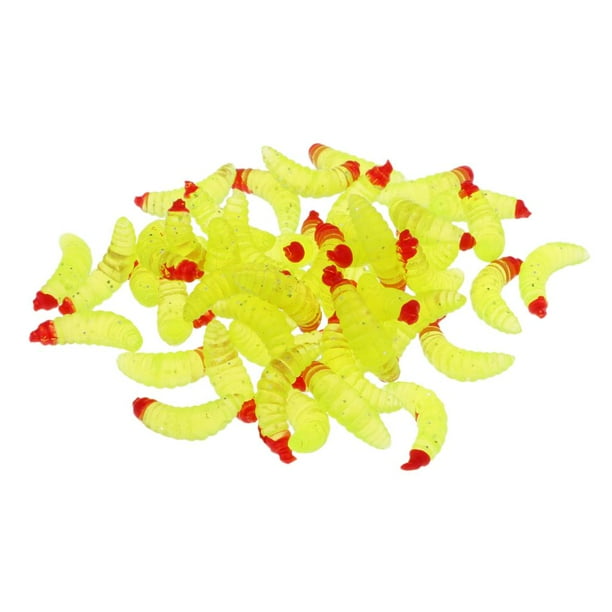Cebo de Señuelos blandos perfecl 50 piezas de lombrices gusanos de pesca cebos 2,4 cm Amarillo