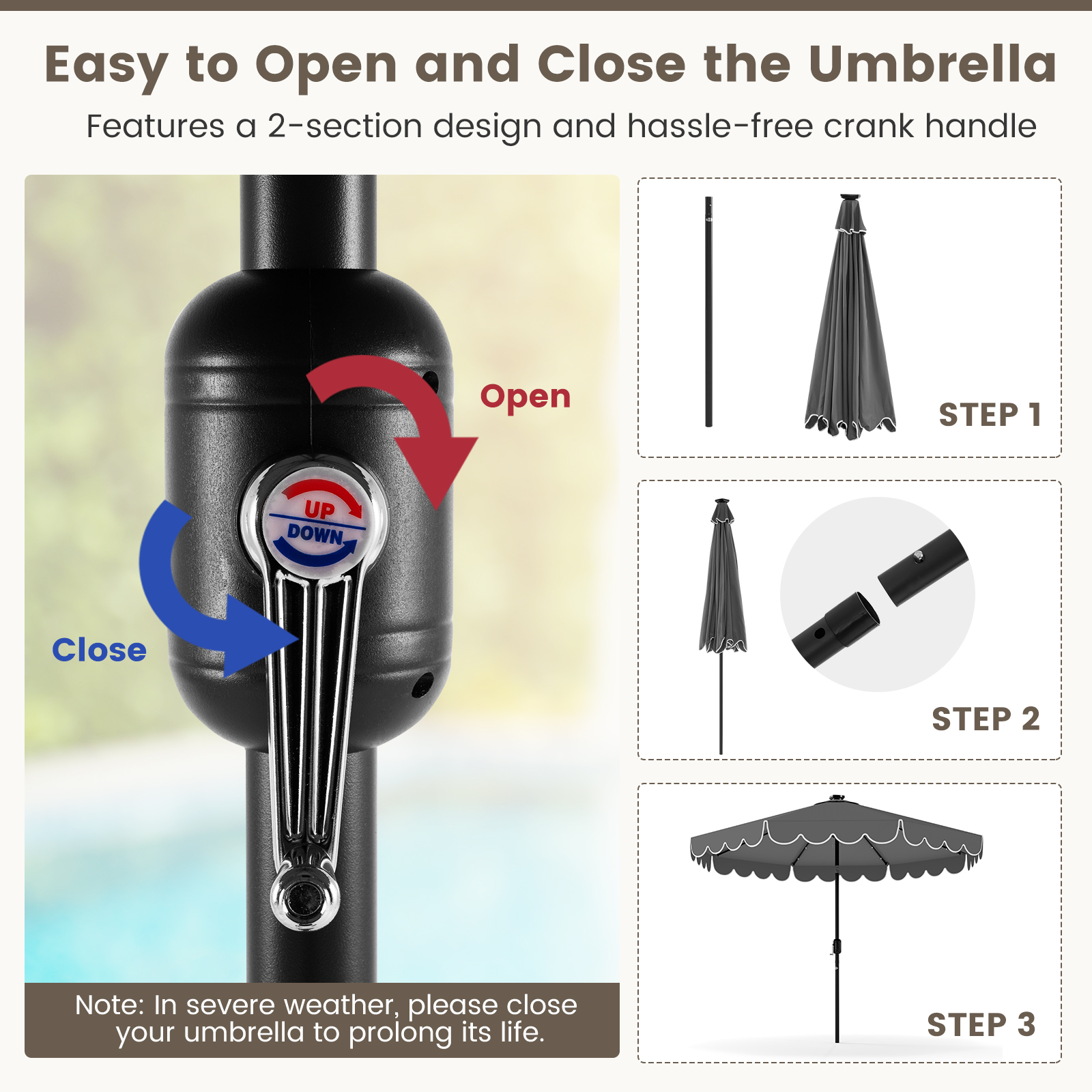 Gymax 9.3 FT Solar Patio Umbrella w/ 32 LED Lights & Tilt Adjustment